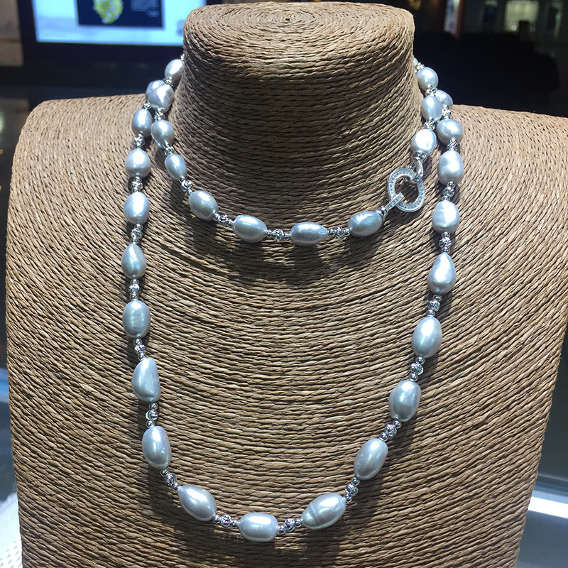 Picture of Elegant Gray Pearl Sweater Chain Simple Pearl Long Chain Freshwater Genuine Pearl Sweater Necklace Manufacturer Wholesale in Stock