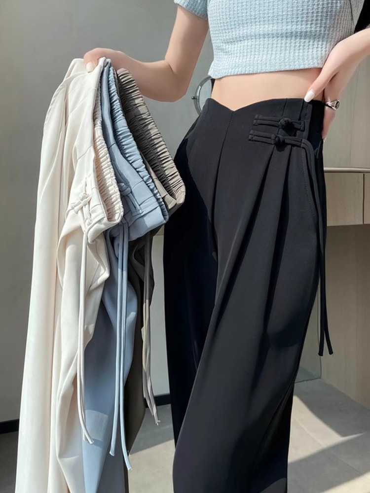 New Chinese Style National Style Suit Pants Women's Outer Wear Spring and Autumn New Narrow Edition Straight Leg Pants Hangs High-end Casual Pants