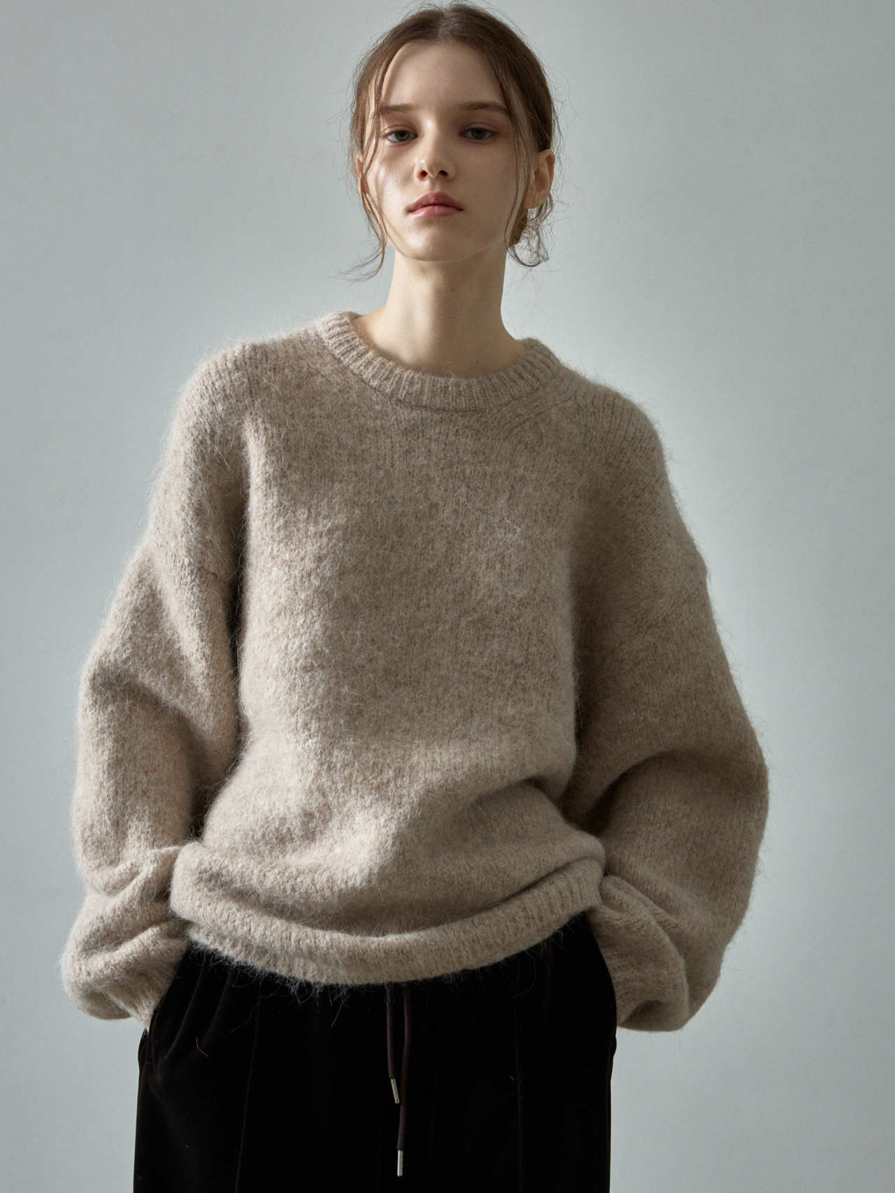 Spot Fac*De Patte*N Alpaca Autumn and Winter Loose Simple Round Neck Off-Shoulder Pure Color Warm Knitted Sweater