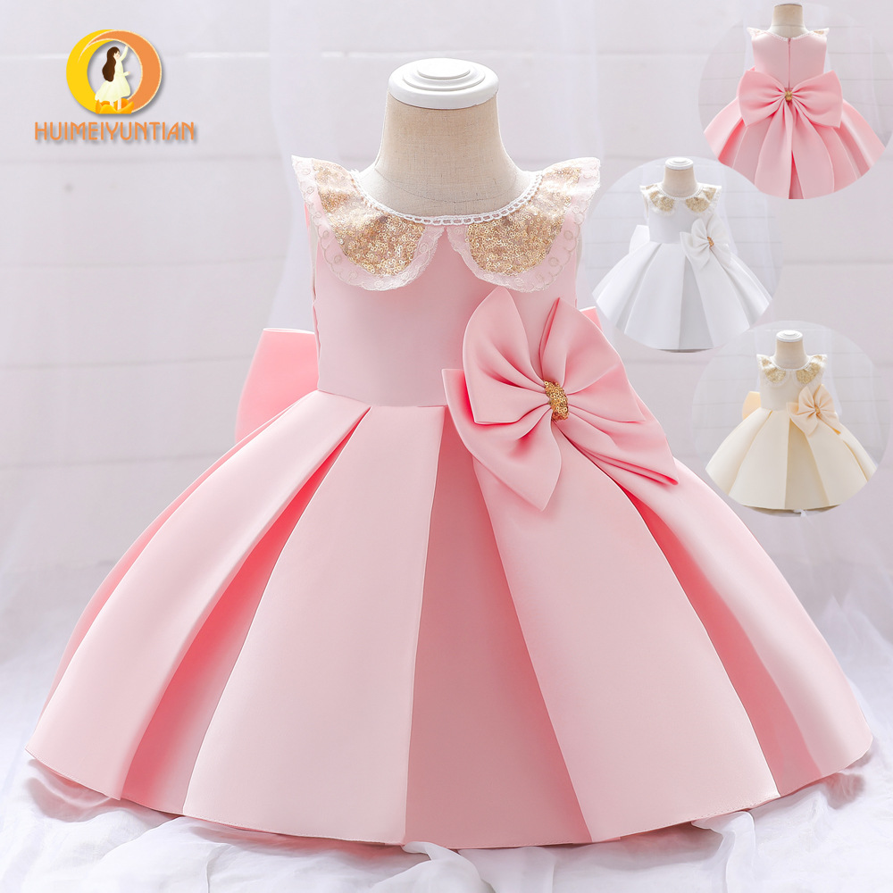Children's One-Year-Old Dress Princess Dress 2025 White Piano Playing Flower Girl Wedding Little Girl Birthday Girl Dress