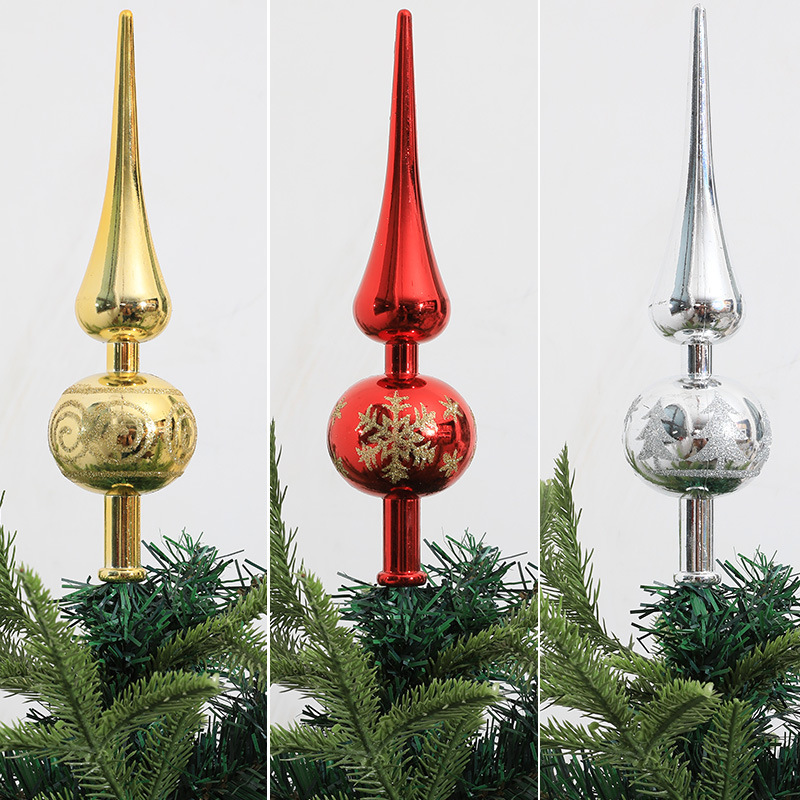 Picture of New gourd tree top star plastic plating painted Christmas tree top decoration props Christmas ball crafts pointed