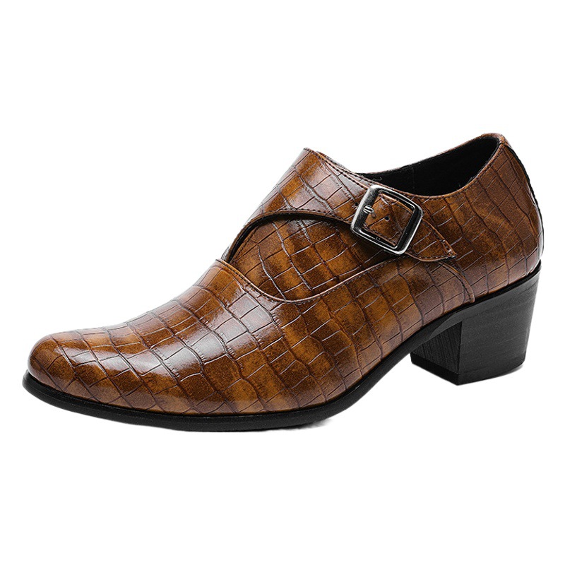 Fashionable height increasing 5cm stone pattern British 2024 fashionable casual leather shoes men's small high heel low top wedding shoes