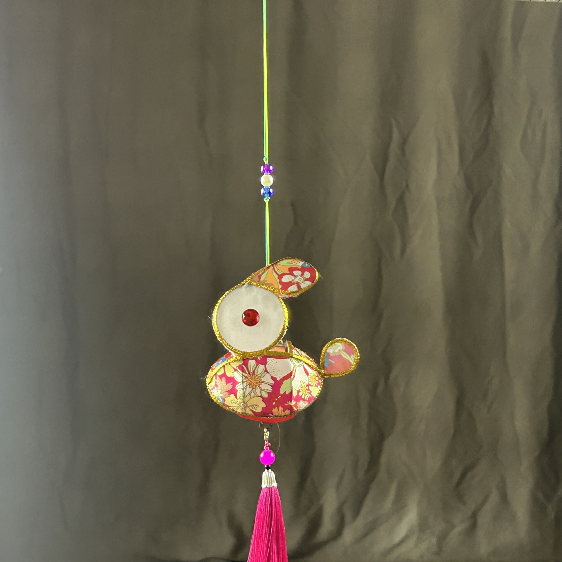 Picture of Traditional Handmade Lanterns for Spring Festival Lantern Festival Portable Iron Silk Cloth Luminous Mini Rabbit Lantern