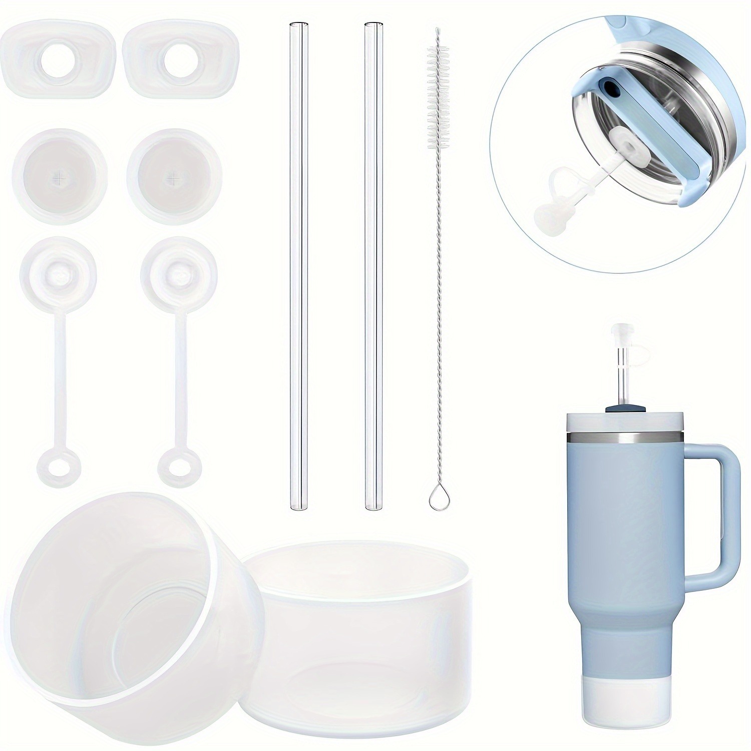 in stock cross-border Amazon Stanley cup accessories suit contains silicone leak-proof plug straw straw brush cup set