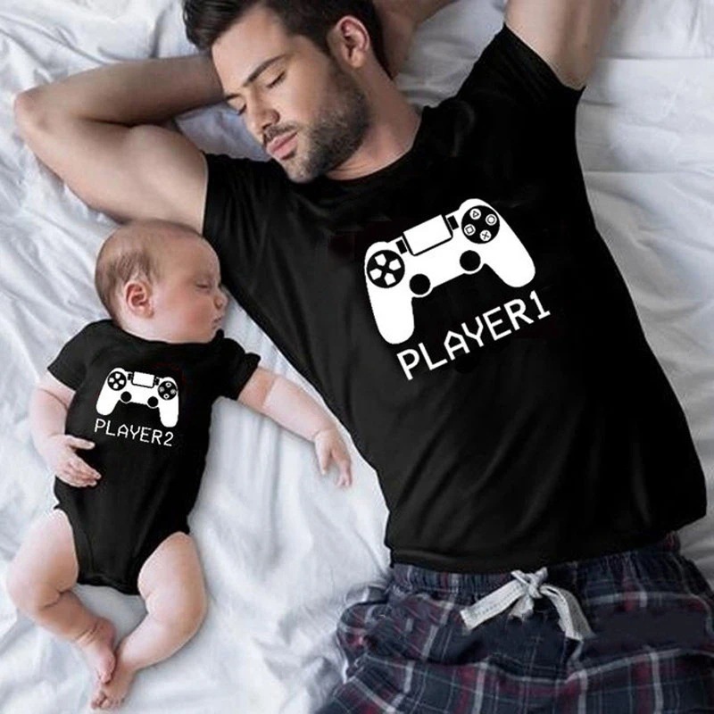 Picture of Europe and the United States hot-selling parents summer T-shirt manufacturers wholesale cross-border black round neck printed parents short sleeve cotton generation