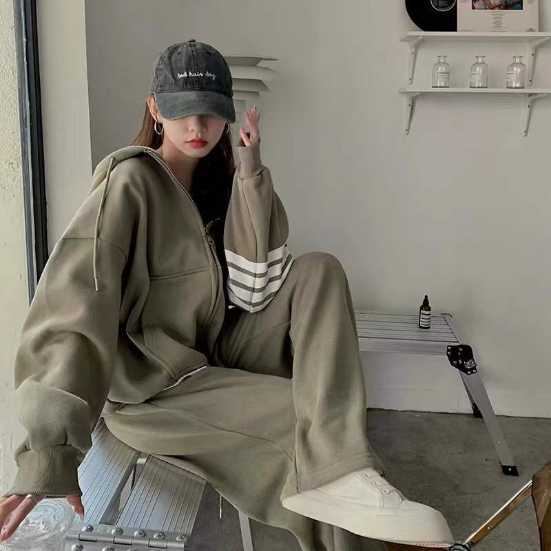 Picture of Amazon Cross-border Sportswear Suit Spring and Autumn New Student Loose Hooded Sweatshirt Jacket Casual Two-piece Set for Women