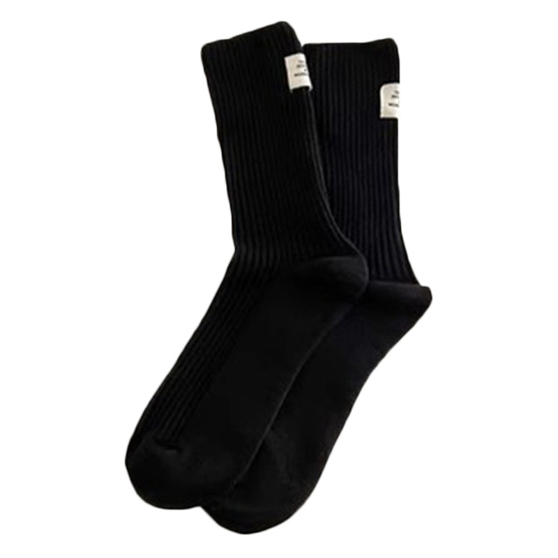 Socks for Women Spring & Fall Mid-Tube Pure Cotton Internet Celebrity Heel Letter Cloth Label Personalized Sports Pure Color Versatile Pile Socks