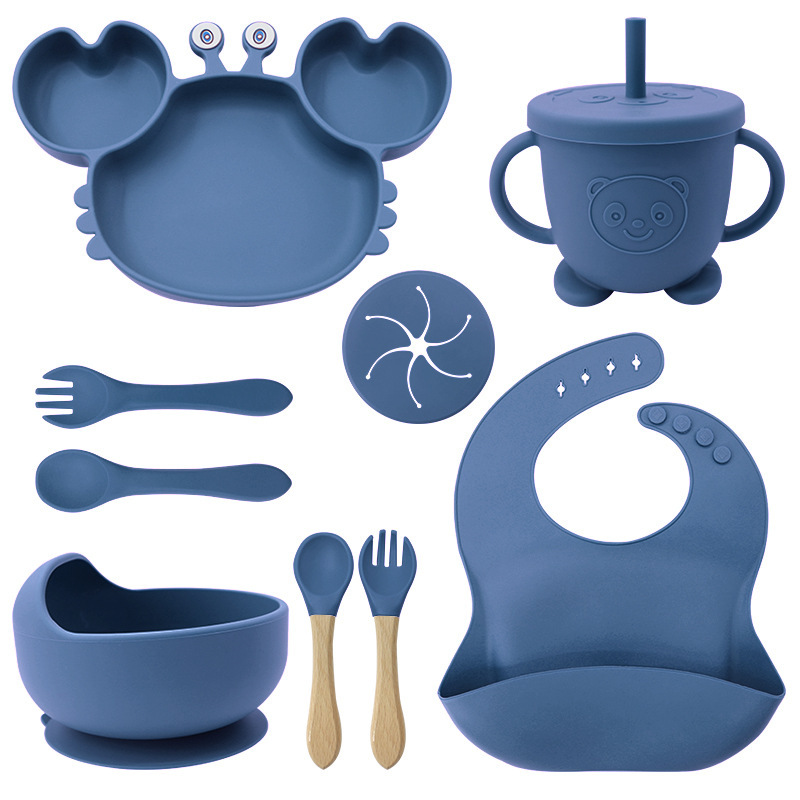 Picture of Baby silicone tableware crab plate suit food supplement bowl bib food grade tableware suit factory direct supply cross-border
