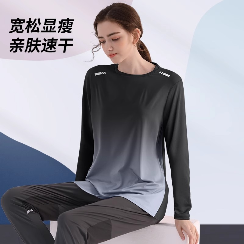 Sports Long-sleeved T-shirt Women's T-shirt Loose Thin Quick-drying Clothes Fitness Training Badminton Suit Running Top Breathable Long