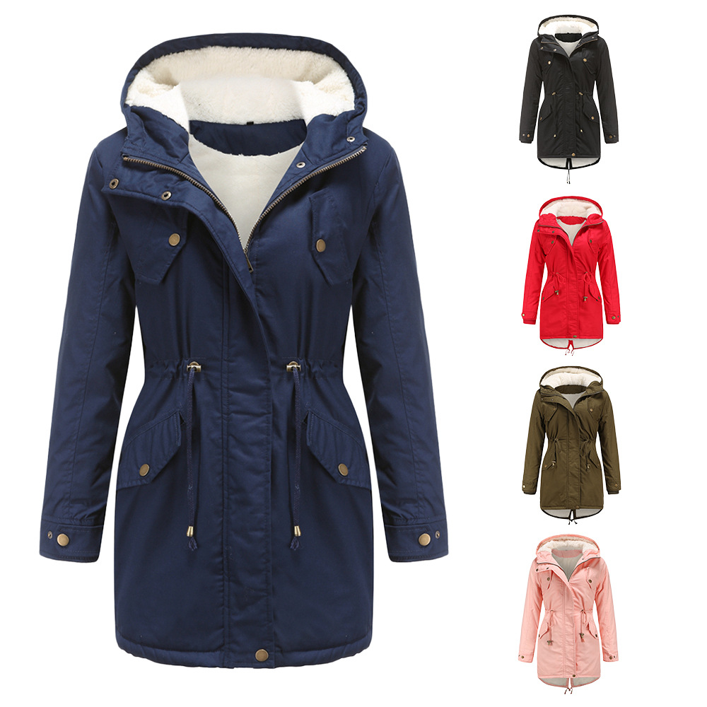 Picture of 2024 European Size Autumn and Winter New Women's Export Cotton Coat Women's Pure Color Hooded Parka Coat Thick Cotton Coat Fleece-Lined Cotton Coat