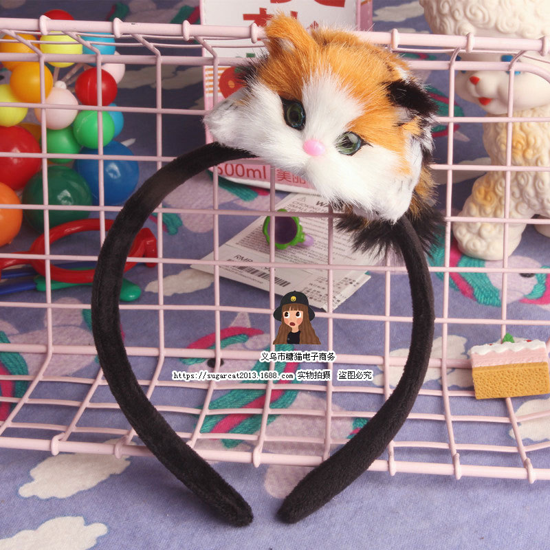 Lying Cat headband hairpin cat headdress kitten hairpin girl simulation cute hair rope South Korea
