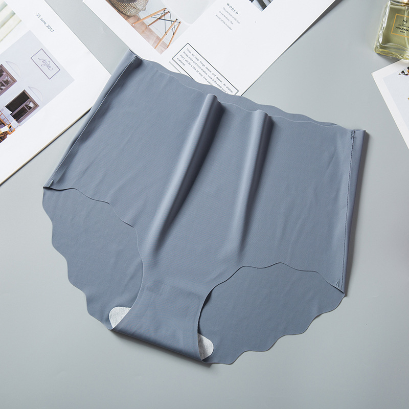 Picture of Ice Silk Seamless Ultra-thin Waved Girl's Underwear Solid Color Breathable Large Size High Waist One-piece Women's Briefs