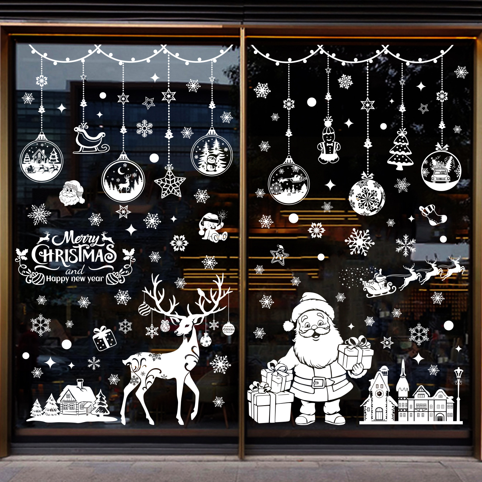 Picture of 2025 cross-border Amazon Christmas window stickers shop mall window double-sided visual holiday decoration wall stickers static