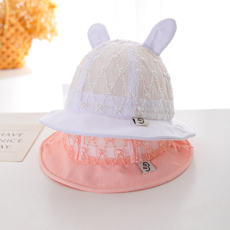 Picture of Embroidered Bunny Summer thin fisherman hat big brim baby sun protection breathable super cute baby girl basin hat