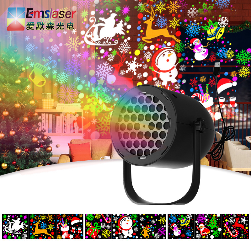 New cross-border LED blizzard 16-map snowflake lamp, USB plug-in Christmas projection lamp, Christmas atmosphere light