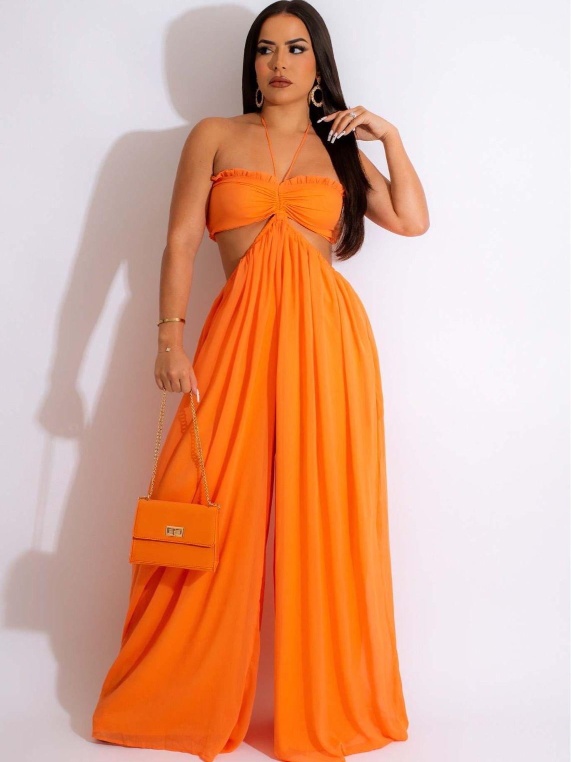Picture of Cross-border e-commerce source factory Amazon best selling sexy chiffon chest-wrapped bare back wide-legged jumpsuit European and American women's clothing