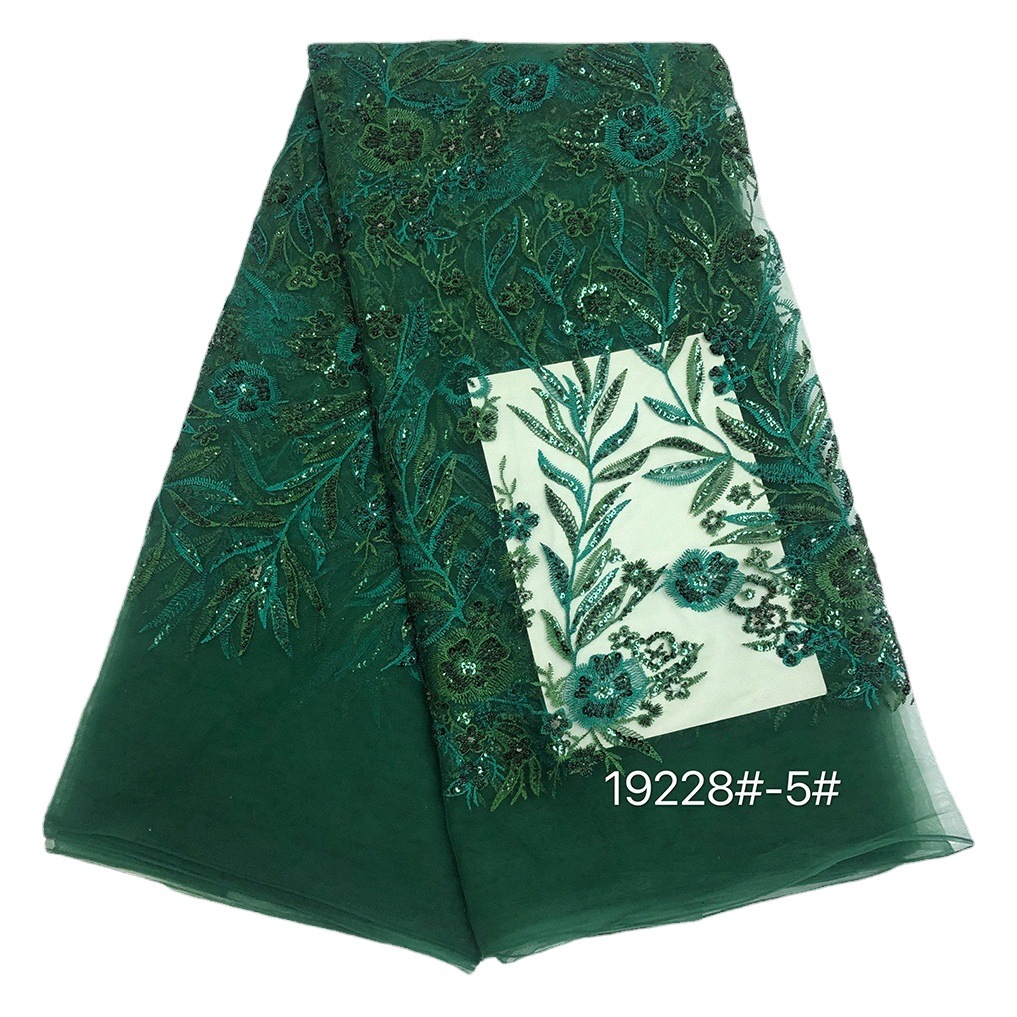 African sequins embroidery lace fabric three-dimensional flower beaded tube embroidery cheongsam dress fabric lace fabric