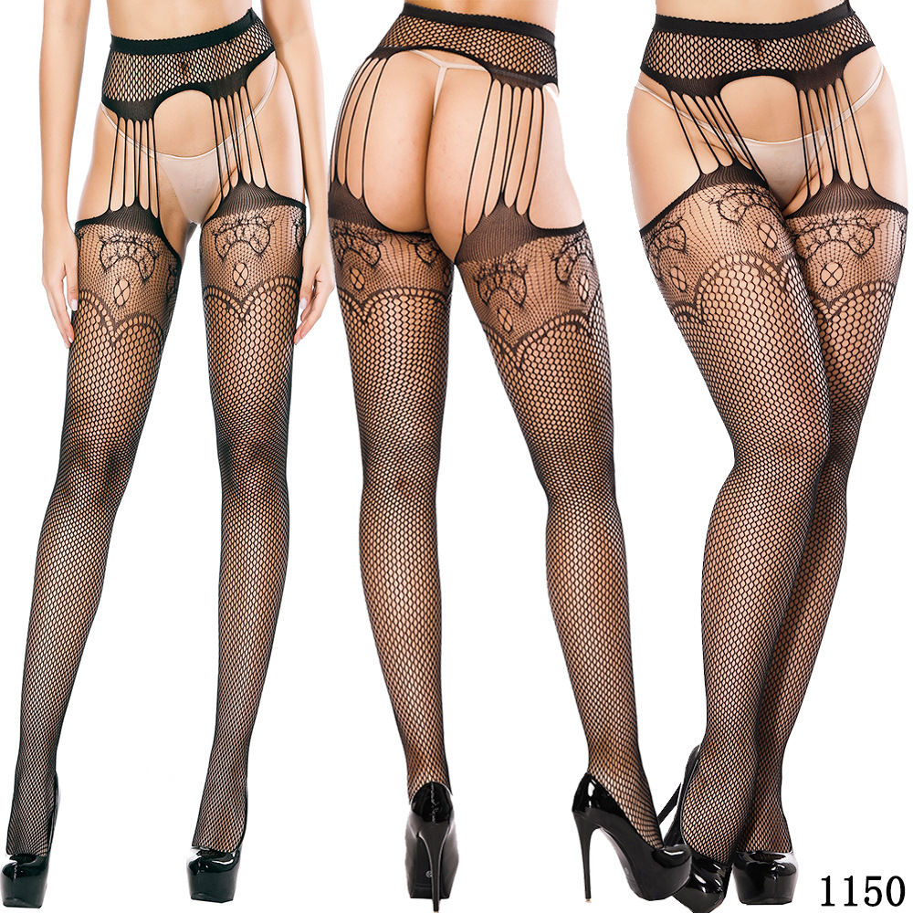 Picture of Sexy Underwear Lace Transparent Strap Net Stockings Black Sexy Free Waist Fishing Net Stockings Non-slip Garter Belt Europe and America