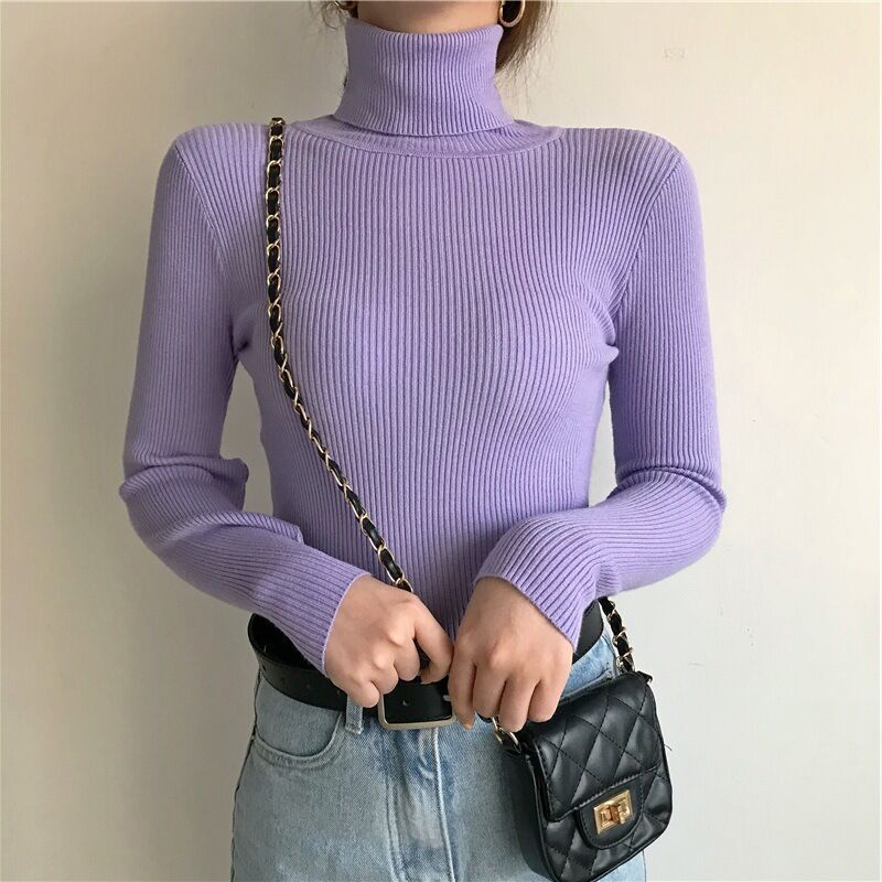 Picture of Autumn Clothing K-Style 2023 New Versatile Pure Color Slim Fit Pullover High Collar Warm Long-Sleeved Knitted Sweater for Women