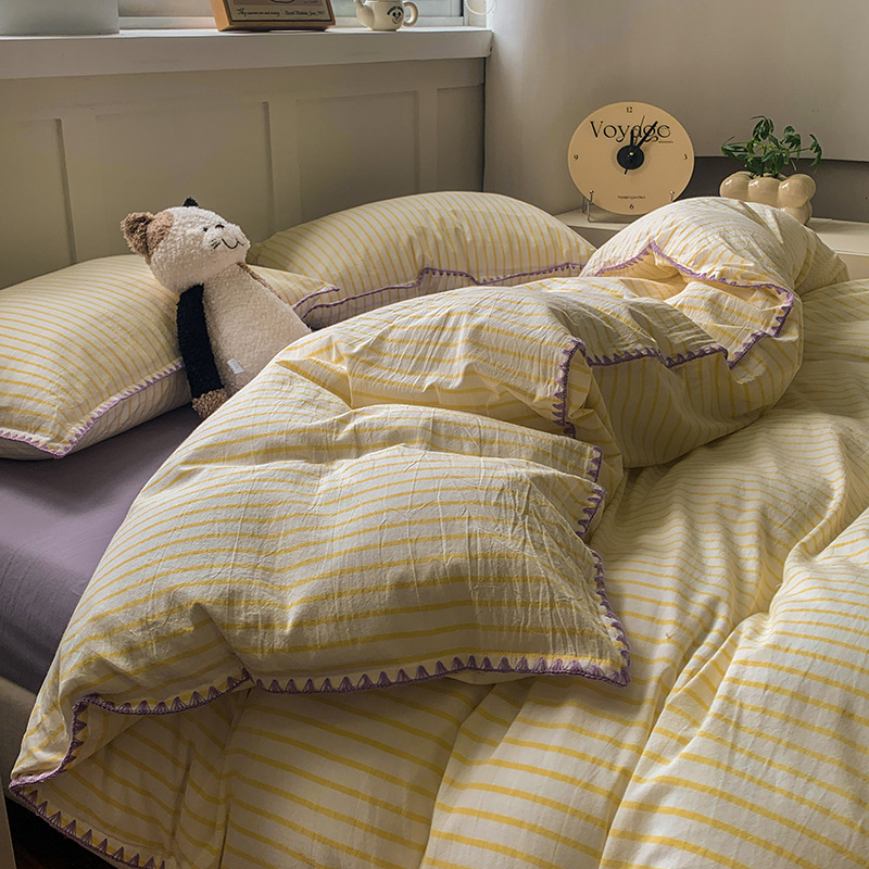Striped Washed Cotton Cotton Quilt Cover Class A Yarn-dyed Cotton Quilt Cover Three-piece Set Student Dormitory Single Quilt Cover Single Piece