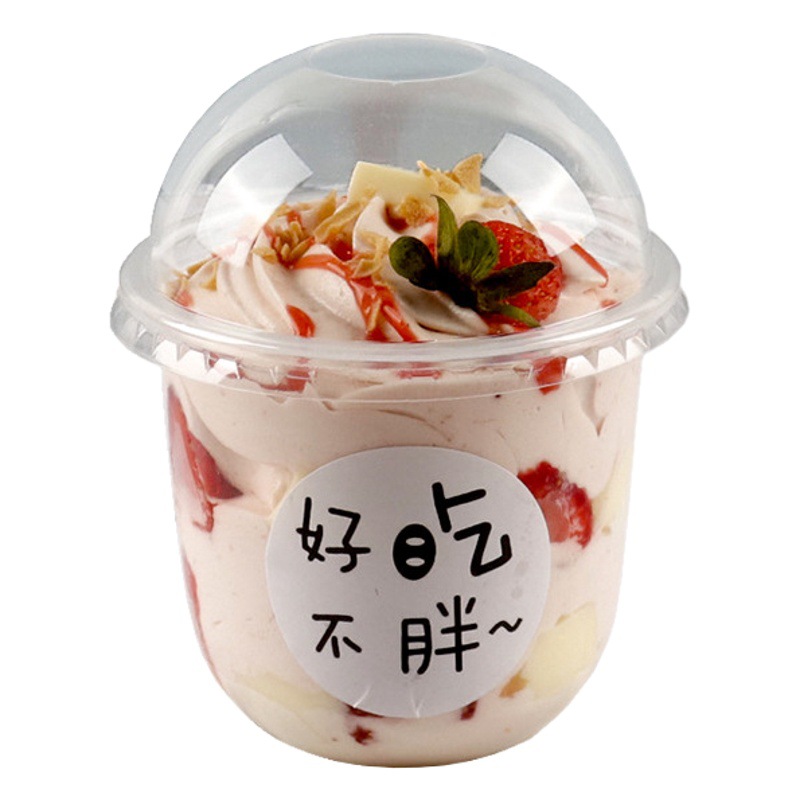 Trendy Boba Cup Layered Fruit Wood Chips Ice Cream Sundae Ice Cream Fat Cup Mousse Cake Cup U-Shaped Cup