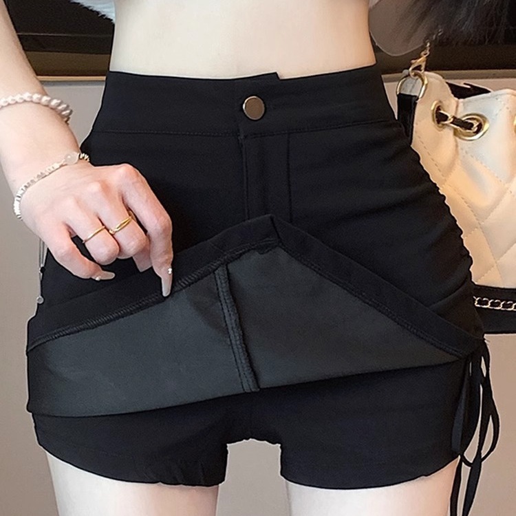 New Half-length Suit Skirt Women's Summer High Waist Slimming 2024 Season Spice Girl Sexy Irregular Black A- Line Skirt