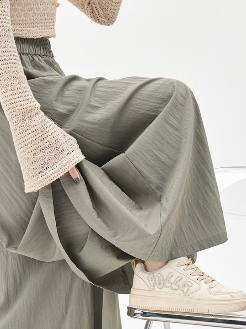 Grey Green Cotton Yamamoto Culote Women's Summer High Waist Casual All-match Slimming Texture Wide Leg Pants Draping Lazy