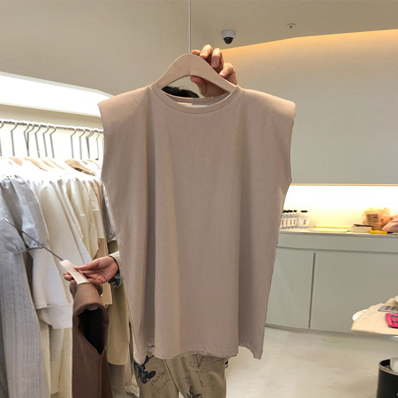 Picture of White Sleeveless T-Shirt for Women Loose 2025 Summer New Fashion Black Vest T-Shirt Student Top Outer Wear Ins