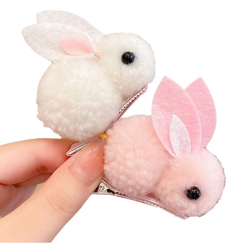 Children's Hairpin Girl Cute Super Cute Three-dimensional Rabbit Plush Hairpin Girl's Hair Hair Accessories for Autumn and Winter