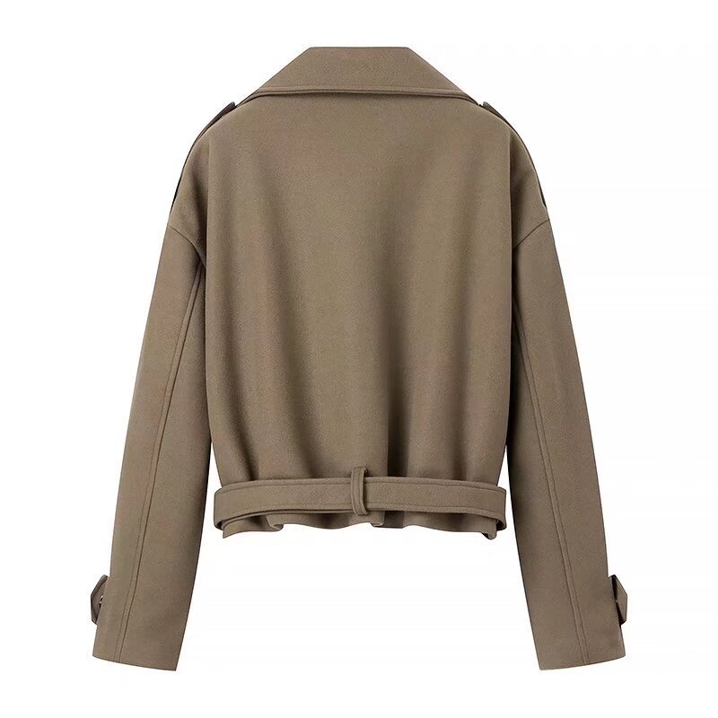 Picture of 2024 spring new European and American cross-border women's clothing temperament light mature short belt woolen coat 1759