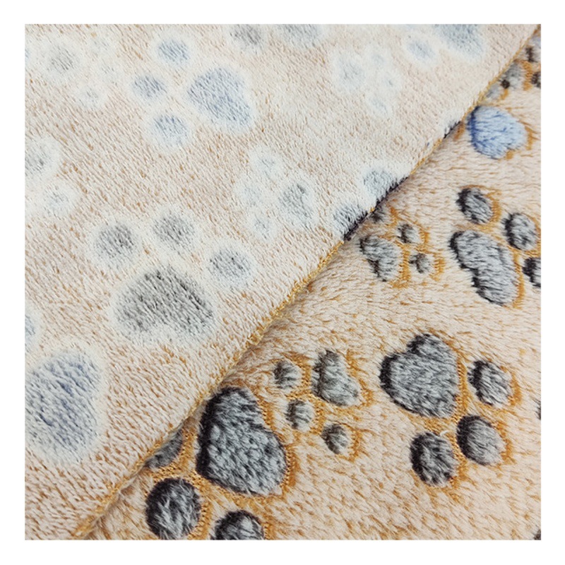 Spot Double-sided Coral Fleece Offset Printing Jacquard Cartoon Printing Footprints Warm Home Clothes Household Products Fabric