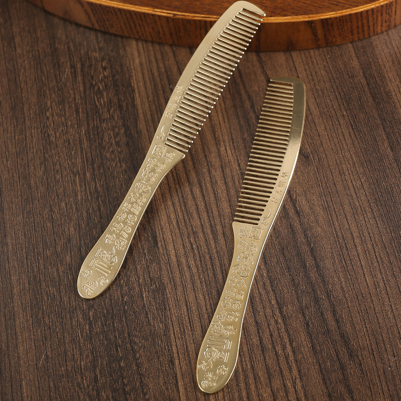 Picture of All brass Baifu comb exquisite long handle pure copper comb collection pattern Chinese men and women massage comb gift