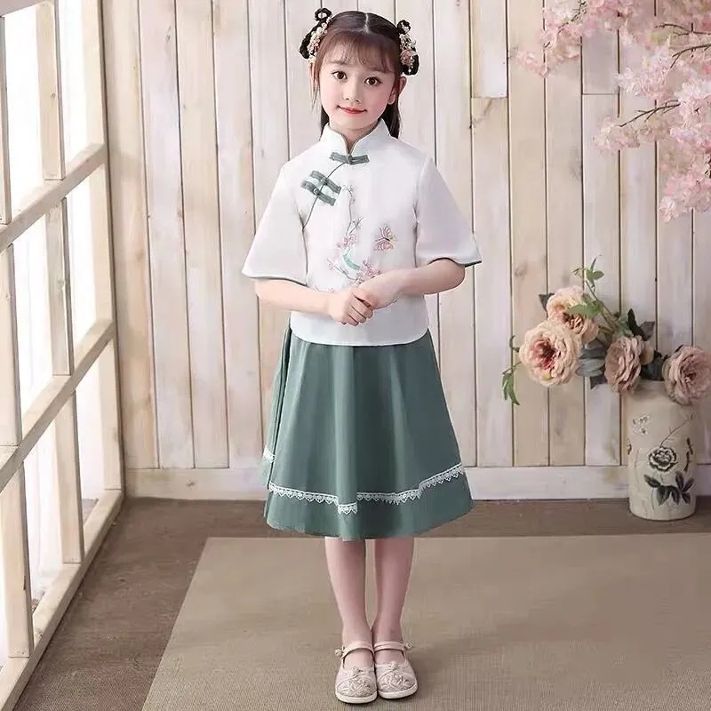 Picture of Chinese Style Girls' Hanfu Children's Ancient Suit Tang Suit Spring and Summer New Performance Show Cheongsam Improved dress Summer Suit