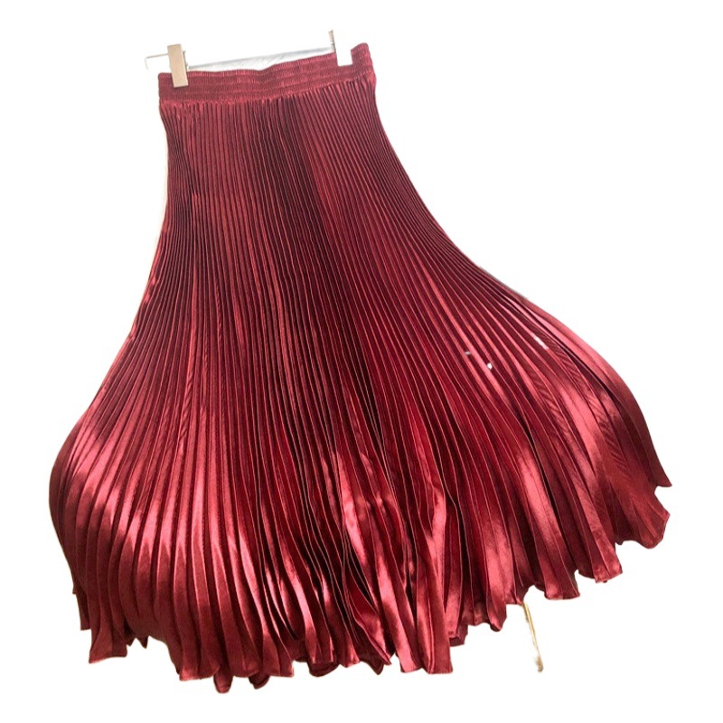 1m Long Skirt Satin Pleated Fishtail Skirt Women's High Waist Mid-Length Dance Skirt Large Swing Umbrella Factory Direct Sales