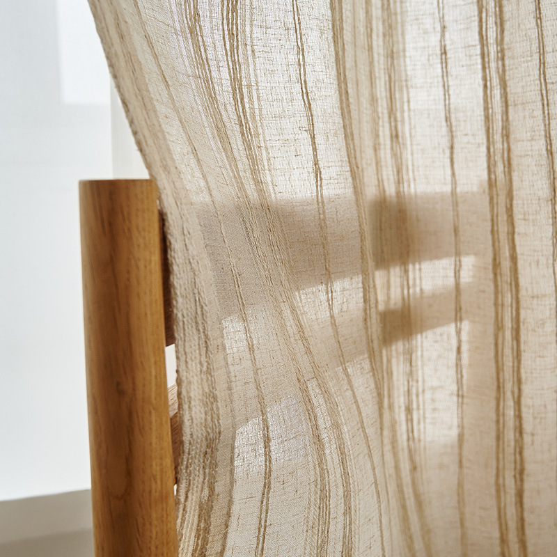 Picture of Japanese-style cotton linen transparent linen screen Japanese homestay style living room tea room striped cotton linen curtain gauze curtain