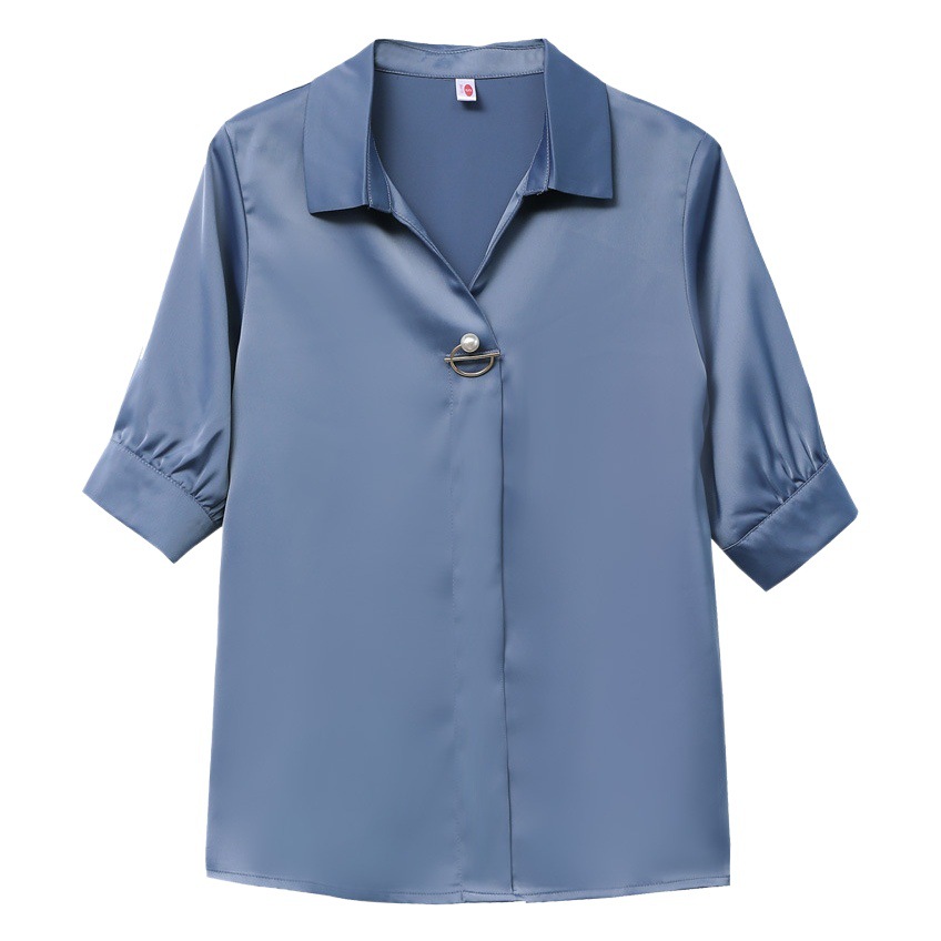 Spring and Summer Chiffon Shirt Women's Commuter Pullover New Draped Slim Elegant Fashionable Mid-Sleeve Professional V-neck Top