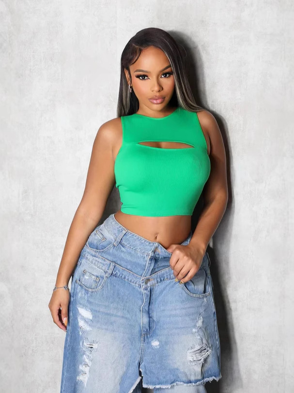 M80616 Cross-Border Amazon Independent Station Women's Vest Cut Out Ribbed Slim Sexy Casual Sleeveless Top