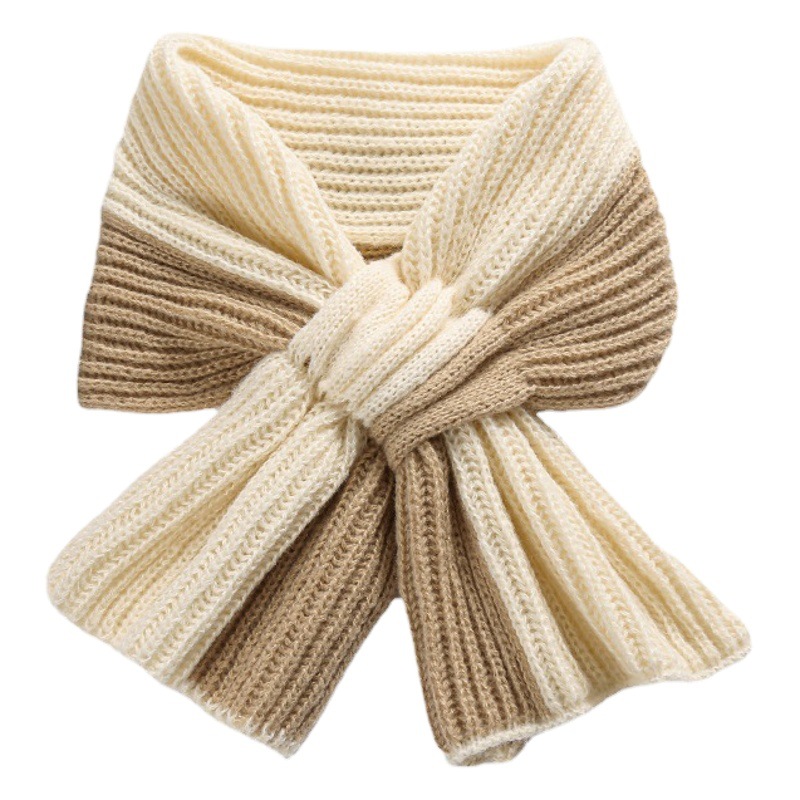 Picture of Small Scarf Short Women's Autumn and Winter Cross Knitted Scarf Korean Style Color Matching Versatile Winter Warm Lazy Neck Protector Popular