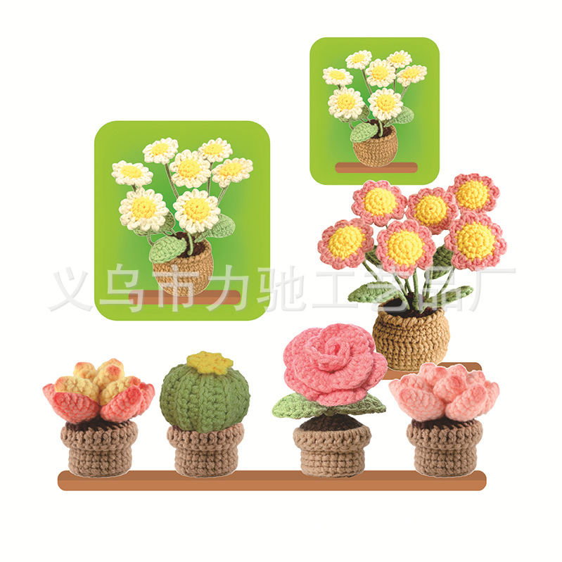 Cross-border English manual + English video hand-woven DIY plant potted wool crocheted material package