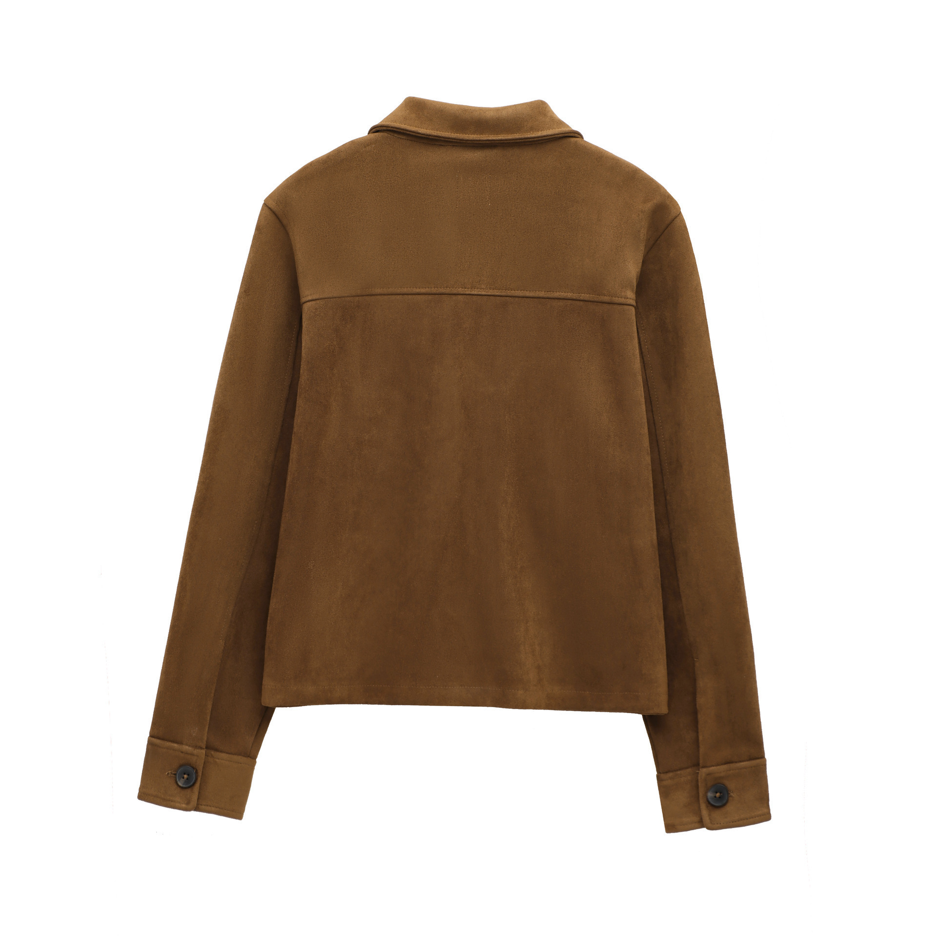 Picture of Simple Retro Suede Jacket Simple Retro Double Flap Pocket Pants Suede Jacket Women's Long Sleeve Single Breasted