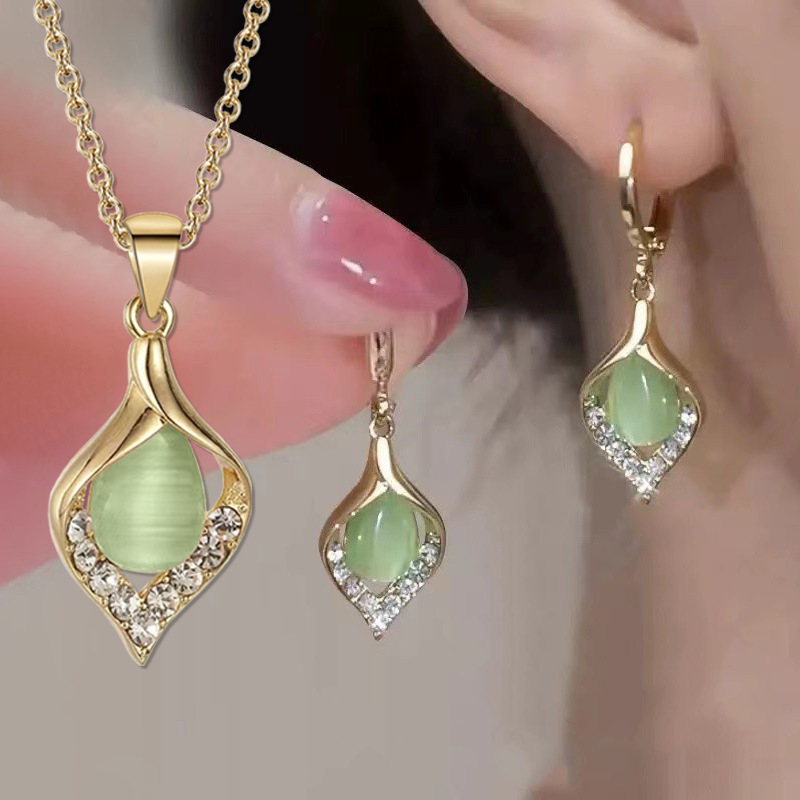 Cross-Border Popular Earrings Wholesale Earrings Women's Pendant Necklace Light Luxury Niche Jewelry Women's High-End Jewelry Set Women