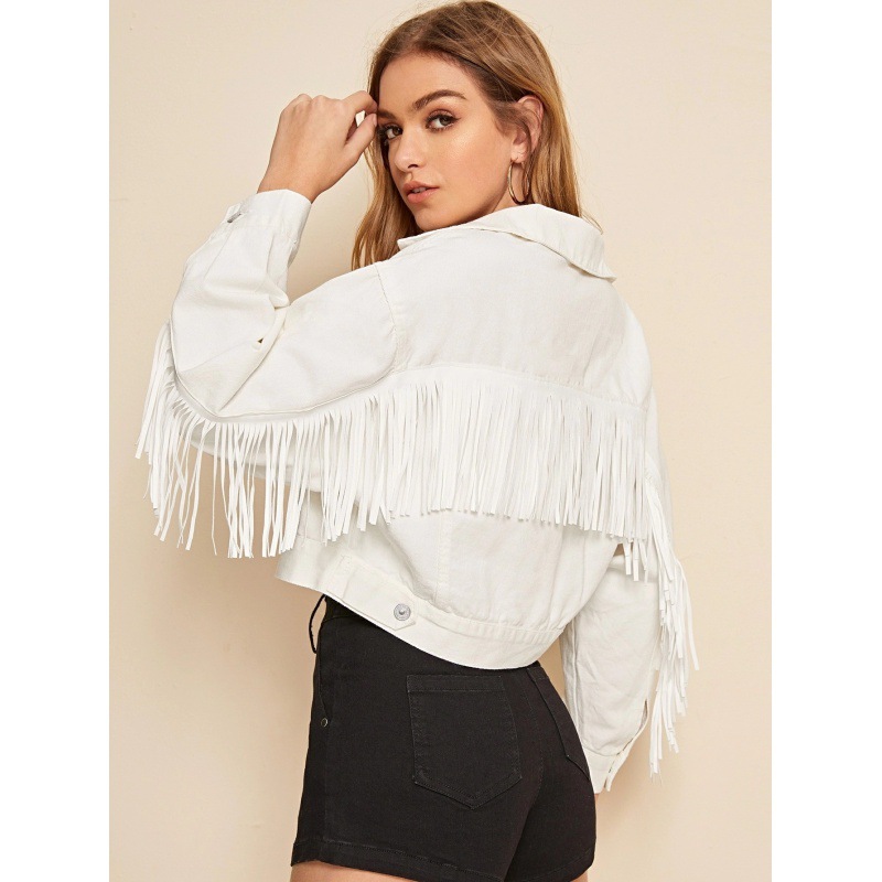 2025 Autumn New Amazon Fashion Denim Tops Women's Short Korean Style Fashion Tassel Tops Top