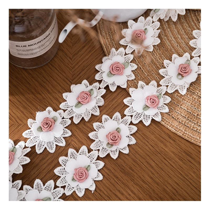 White double-layer handmade flower lace clothing material decorative DIY neckline curtain side accessories fabric width 5CM