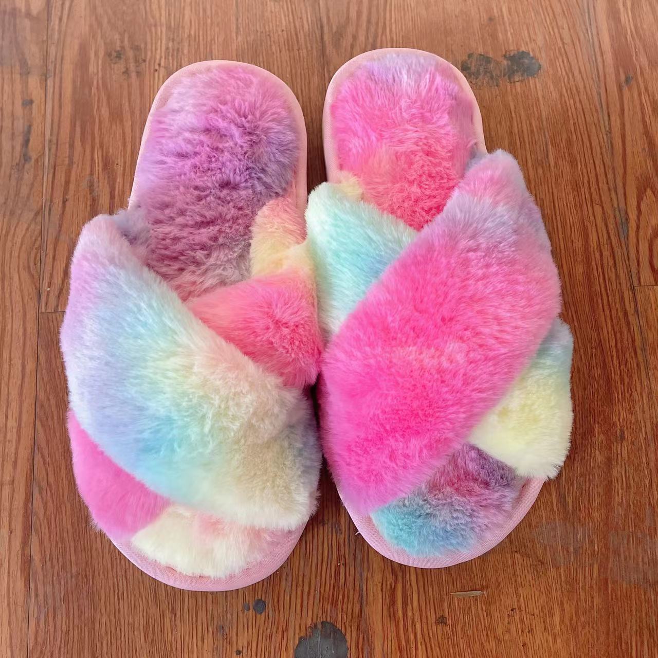 Picture of Amazon Slippers Winter Plush Cross-Strap Cotton Indoor Warm Plus Large Fur Slippers Women's High and Low Imitation Rabbit Fur