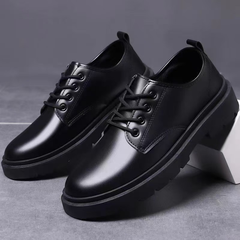 Suit Leather Shoes Men's British Business Dress Men's Shoes Student Height Increasing Casual Soft Bottom Waterproof Black Big Head Shoes