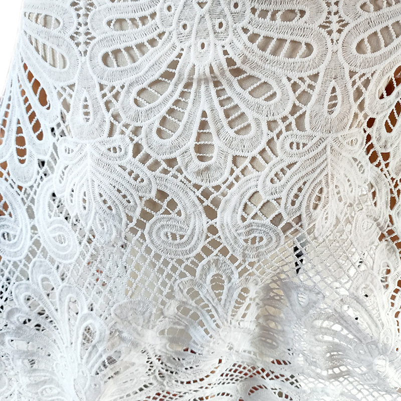 Water soluble lace fabric embroidery full milk silk embroidery embroidery cloth Three-Dimensional Hollow peacock tail pattern