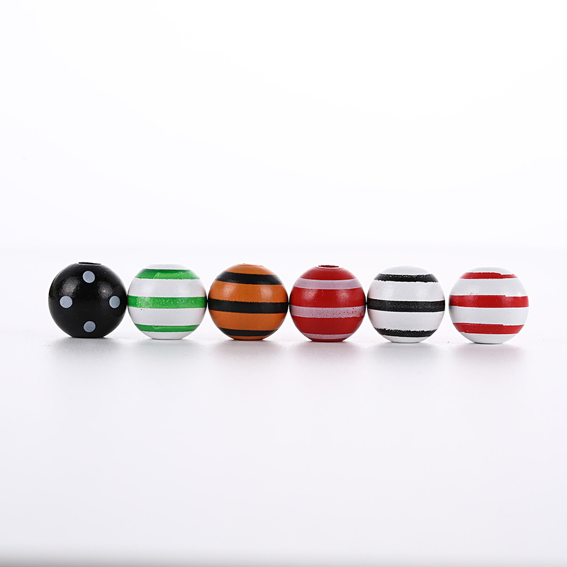 Picture of Cross-border hot sale 16mm Lotus round beads striped polka dot printed wooden beads children's beads DIY jewelry loose beads accessories