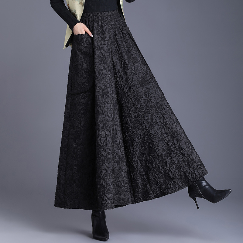 Picture of Real Shot of National Style Embossed Jacquard Wide-Leg Pants for Women in Autumn and Winter New Large Size Slimming Look Large Hem Umbrella Culottes Casual Boot Pants