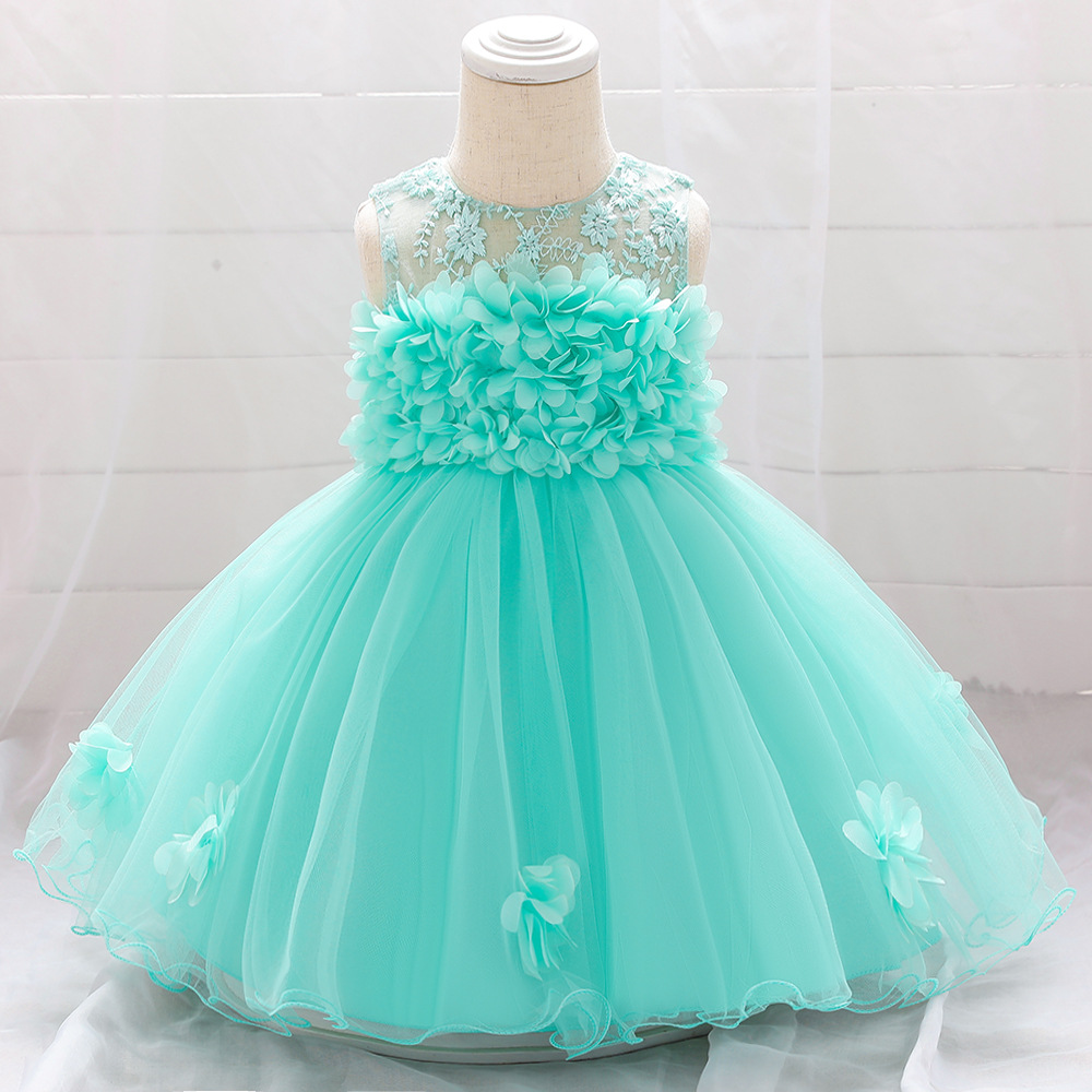 Picture of Manufacturer Kidsren's Dress 2025 European and American New Girl Dress Flower Mesh Infant Princess Dress One-Year-Old Kidsren's Dress