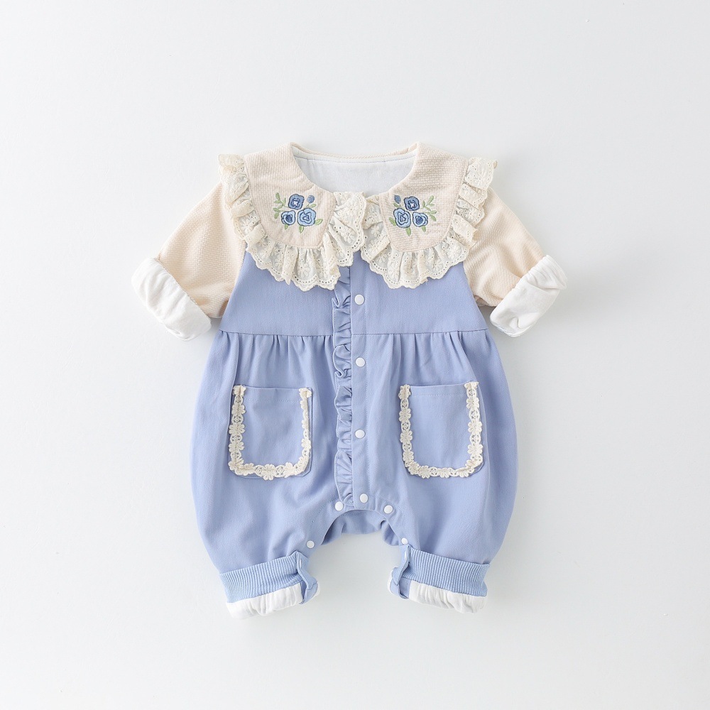 Baby Clothes Spring Clothes Baby Girl's One-piece Clothes Princess Western Style Full Moon Hundred Days Ha Clothes Spring Long-sleeved Double-layer Climbing Clothes